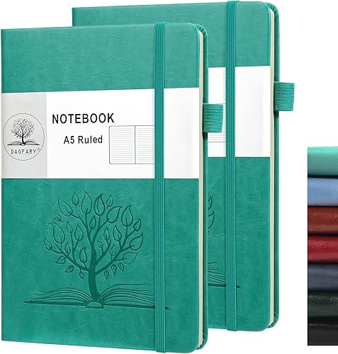 Daofary Paquete de 2 cuadernos forrados con soporte para bolígrafo, cuadernos de cuero A5 con papel grueso de 160 páginas, cuaderno de tapa dura de