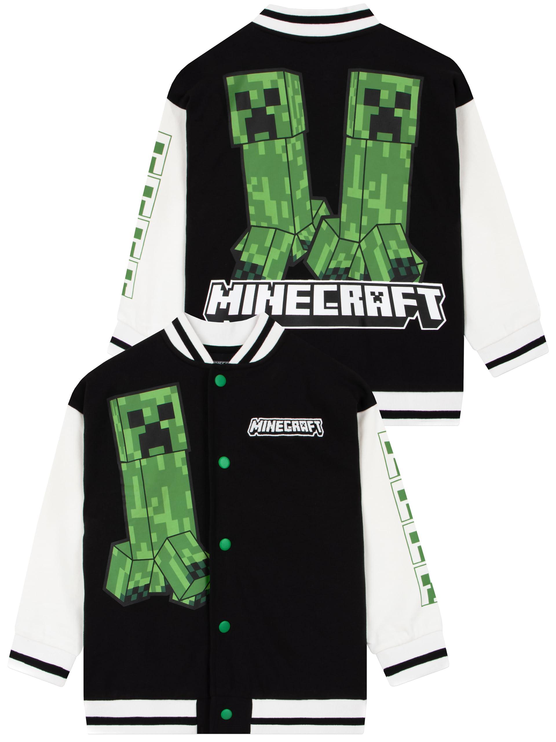Minecraft Boys Black Bomber Jacket, Creeper Jacket, Cotton Baseball Jackets For Kids, 9-10 Years