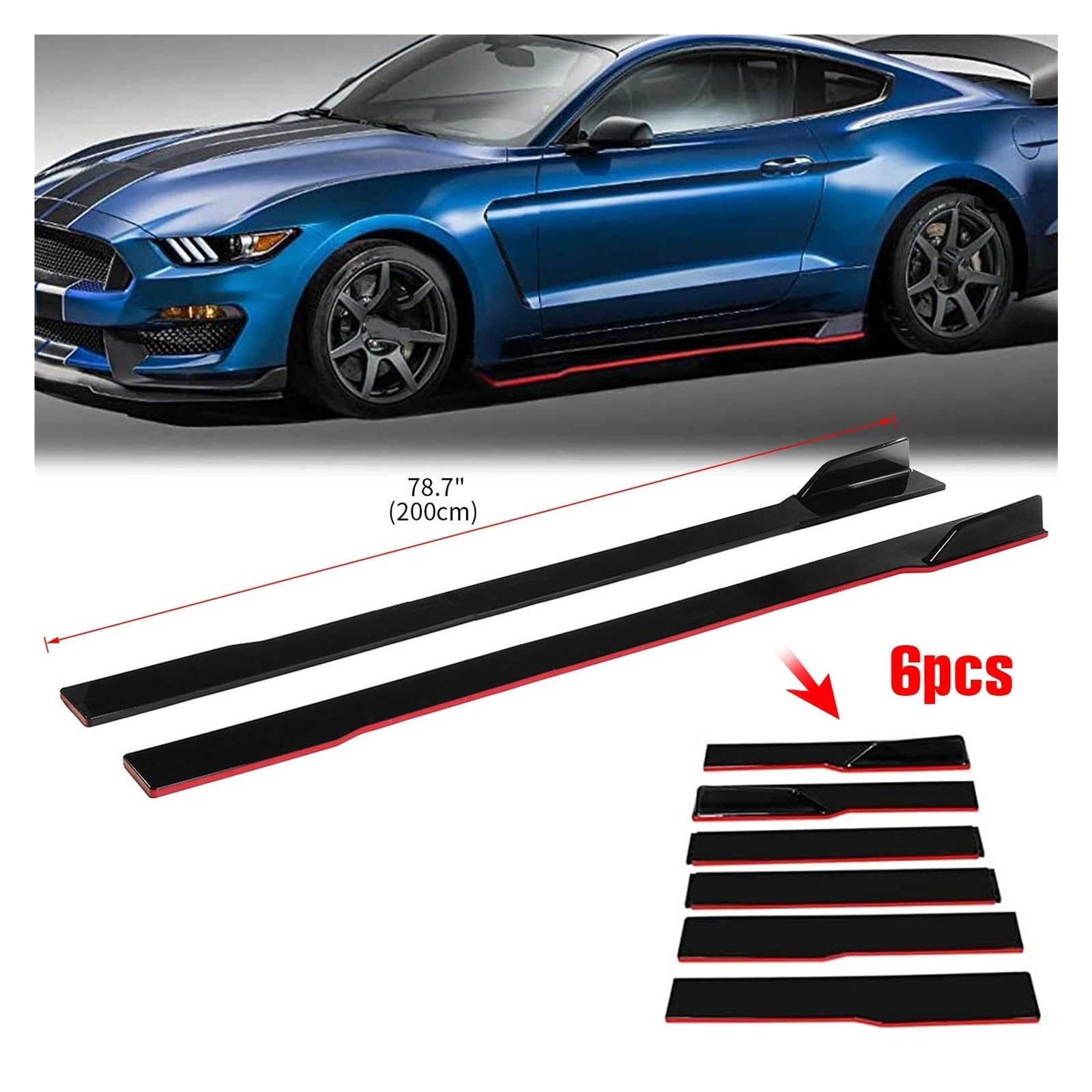 Kit Universel De Carrosserie Lèvre Pare-Chocs Avant Voiture + Séparateur Becquet Jupe Latérale 2M + Tiges Jambe Force 20CM Protection Jupe latérale de Style carrosserie