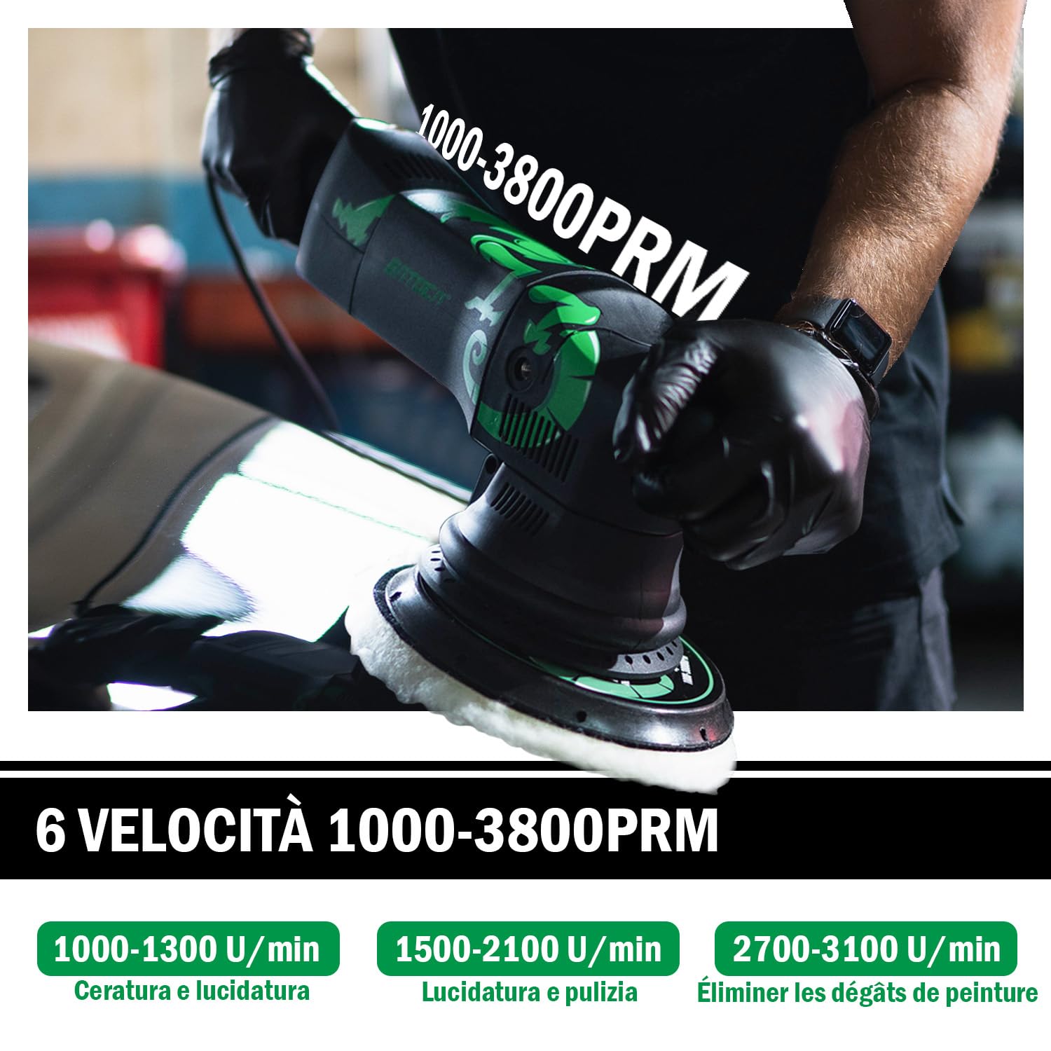 BATOCA 700W Lucidatrice Auto,Eccentrica Lucidatrice,21mm Orbitale Casuale,6 Velocità Variabili,150mm Tampone per lucidatura,Lucidatrice Elettrica,Velocità 1000-3800RPM,Accessori Ricchi