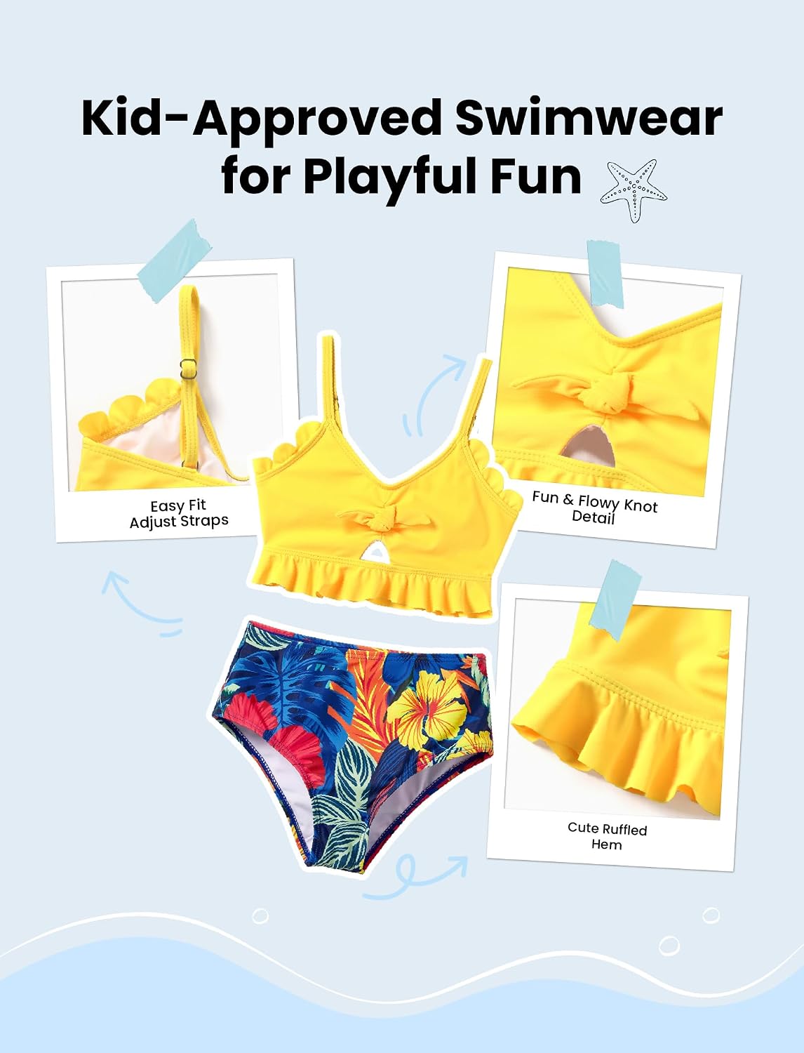 Family Matching Solid Scallop Trim Strappy Two-Piece Swimsuit and Allover Floral Print Swim Trunks Shorts