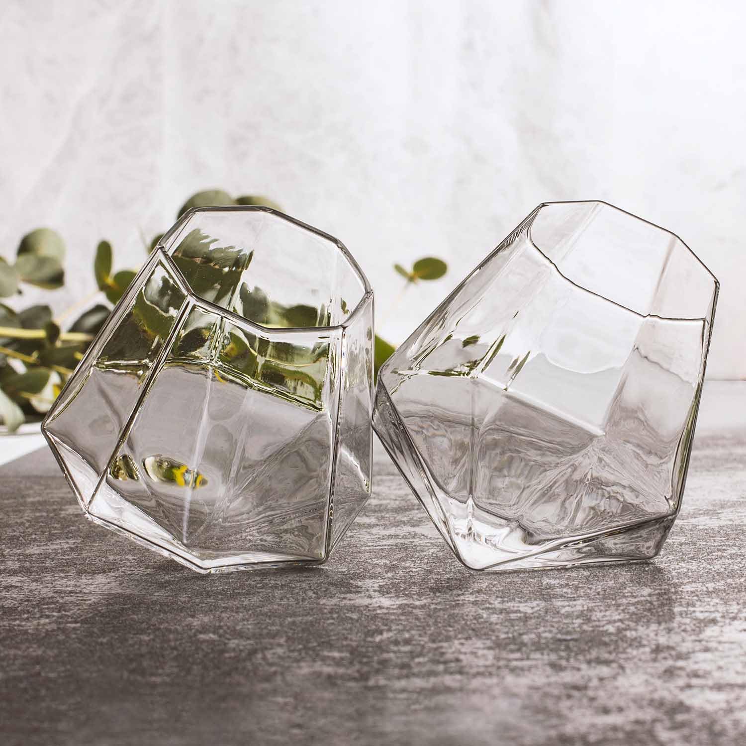 Verres Diamant, Set de 2 verres à whisky, Verres à whisky insolites, Pivotant sur pied, Coffret cadeau, [Probable] Transparent