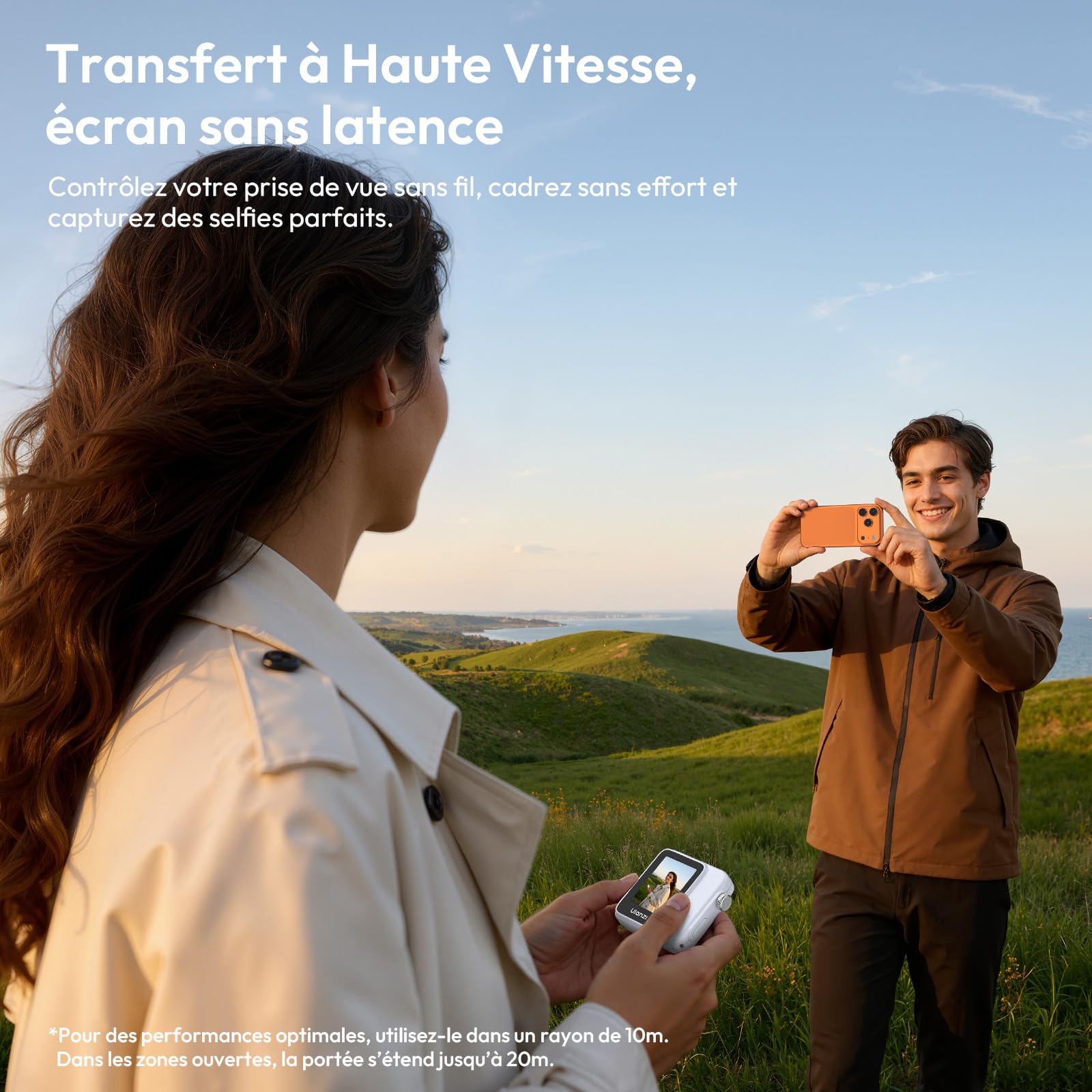 ULANZI VM02 Écran de moniteur de selfie pour iPhone et Android, moniteur de caméra arrière magnétique sans fil avec bouton de mise au point à distance, batterie 1000 mAh pour Vlog/diffusion en direct