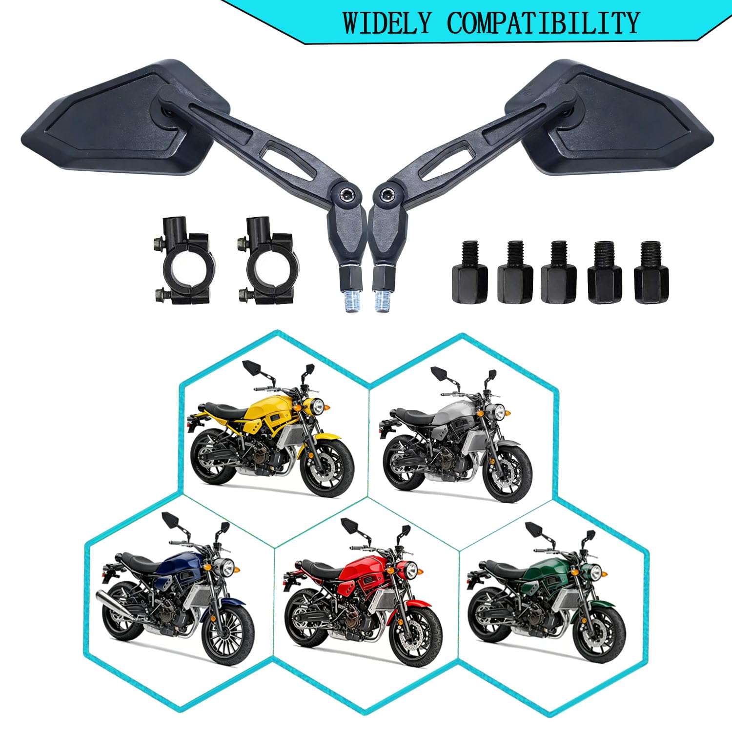 Specchietti Retrovisori Moto Universali con attacco M8 M10 e 7/8", Omologati E, per Moped, Roller, Touring, Street Bike, Cruiser, ATV
