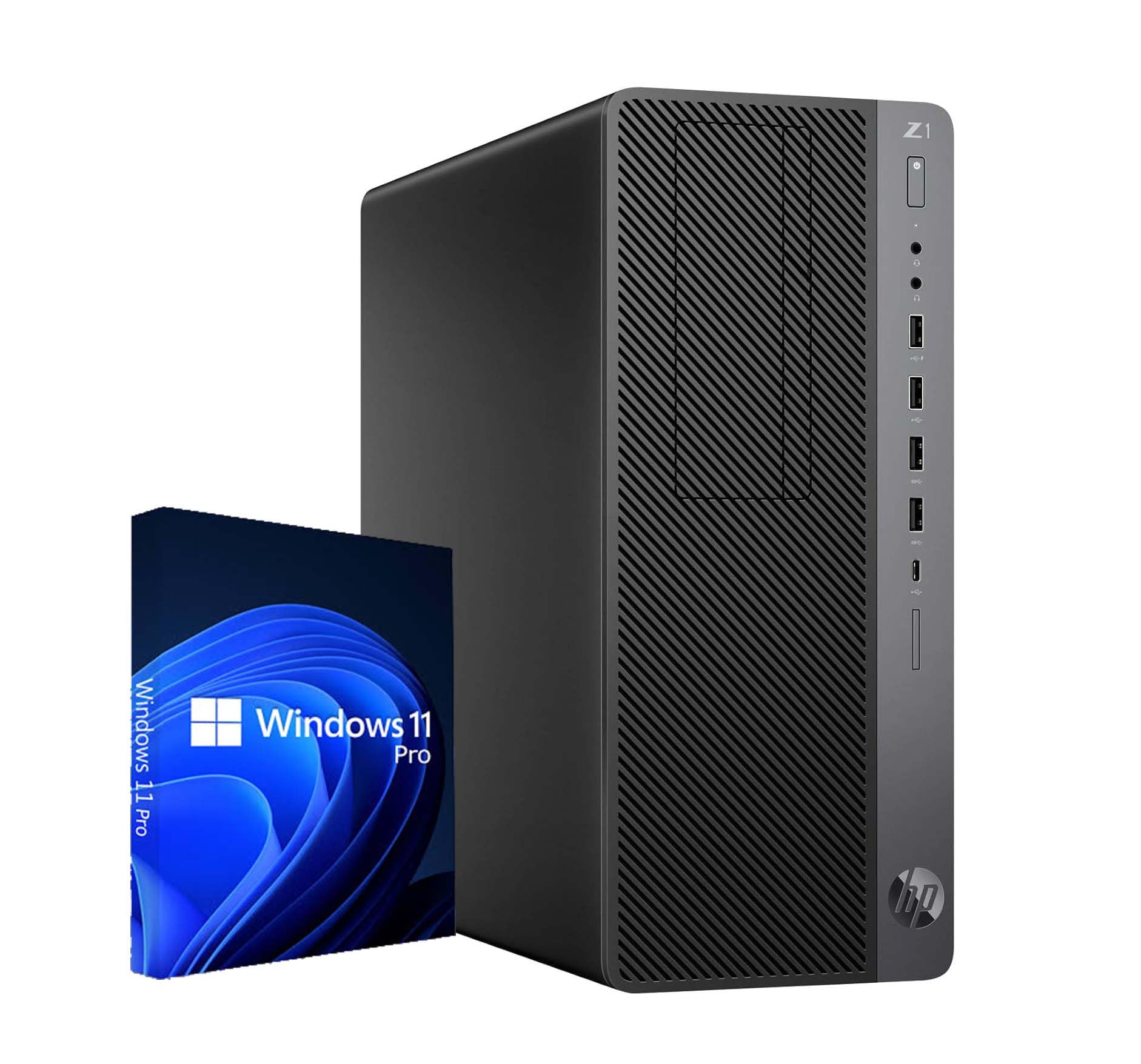 HP Z1 Entry Tower G5 Workstation Desktop Computer PC, Intel Core i7-9700T, 16 GB RAM, 512 GB SSD, US QWERTY Tastatur, WiFi, Bluetooth, Windows 11 Pro (Generalüberholt)