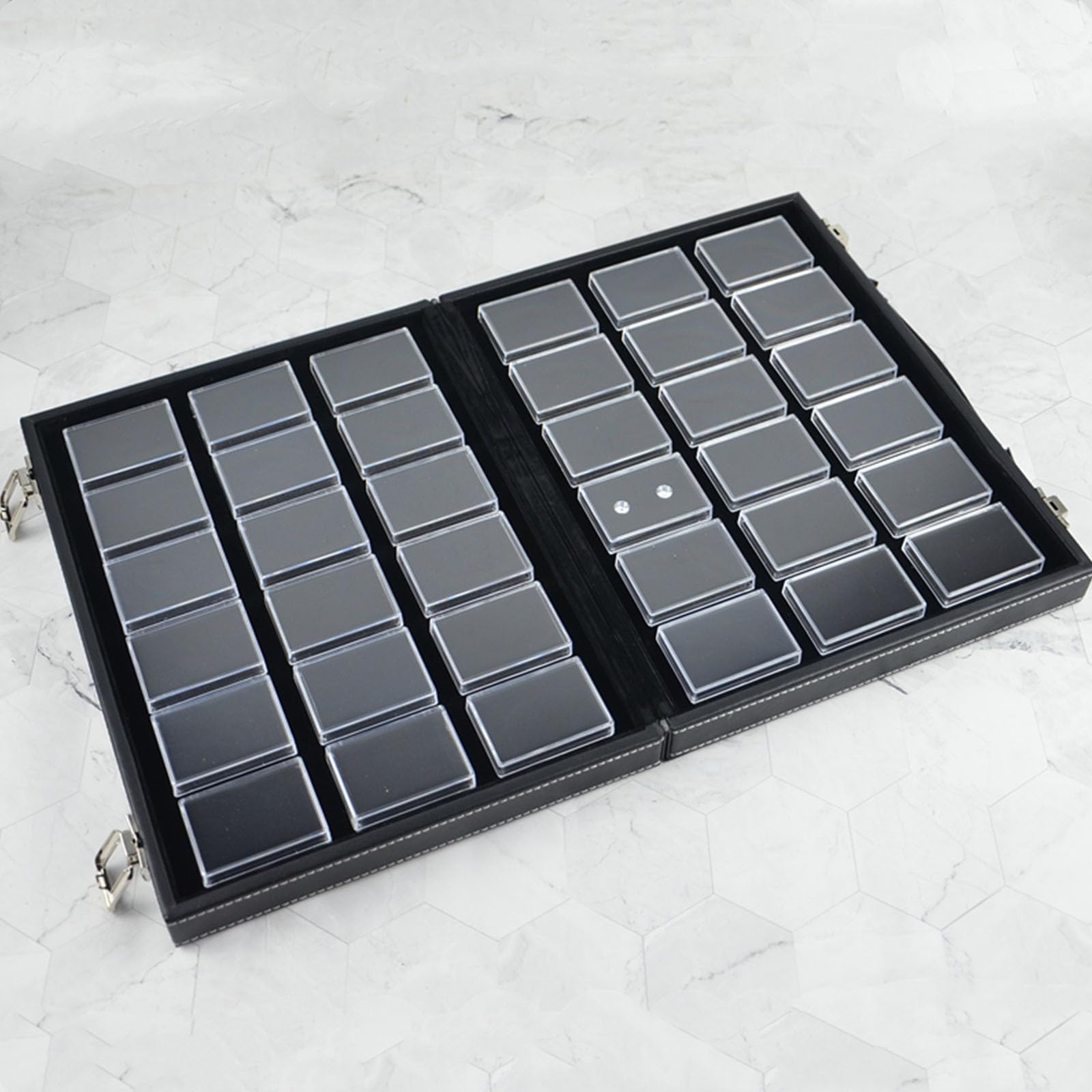 Expositor acrílico para joyas Organizador， Joyero rectangular acrílico con organizador mango de cuero