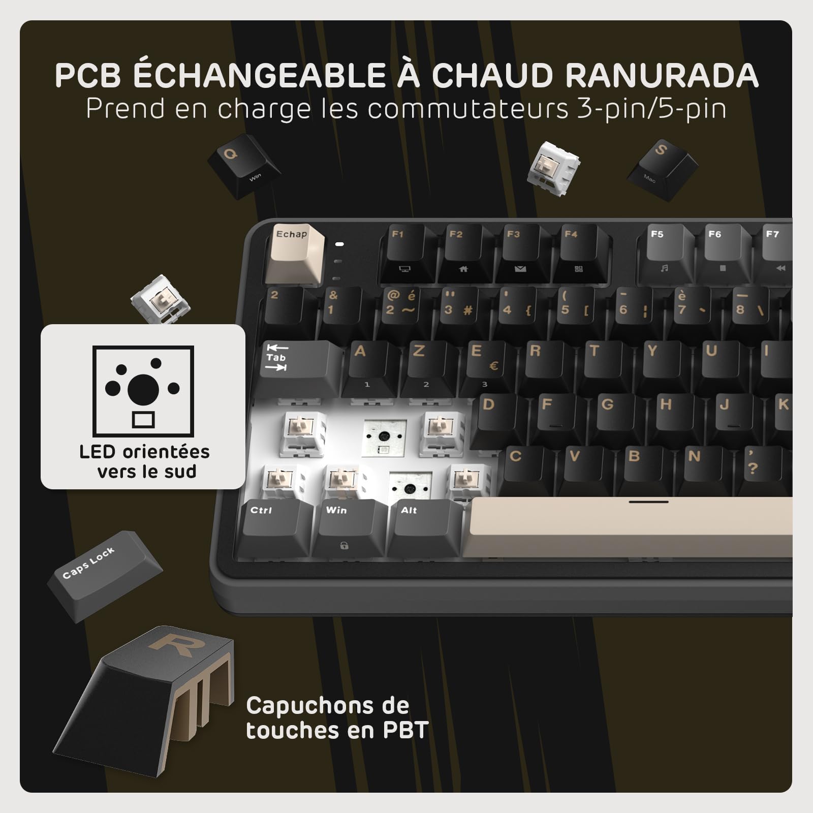 RK ROYAL KLUDGE S98 FR Clavier mécanique avec Smart Display & Bouton, Top Mount 96% Wireless Mechanical Keyboard BT/2.4G/USB-C, Hot-Swapable, Software Support, 98 Touches, French AZERTY