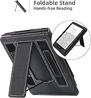 Vista 5 de WALNEW Stand Case for 7-inch Kindle Paperwhite 12th Generation (2024 Released) and Kindle Colorsoft Signature Edition, Two Hand Straps Shell PU