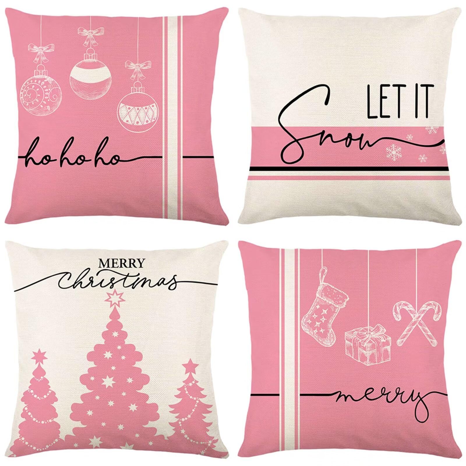 Cadeau de Noël Rose Idéal : Lot de 4 Housses de Coussin 50x50