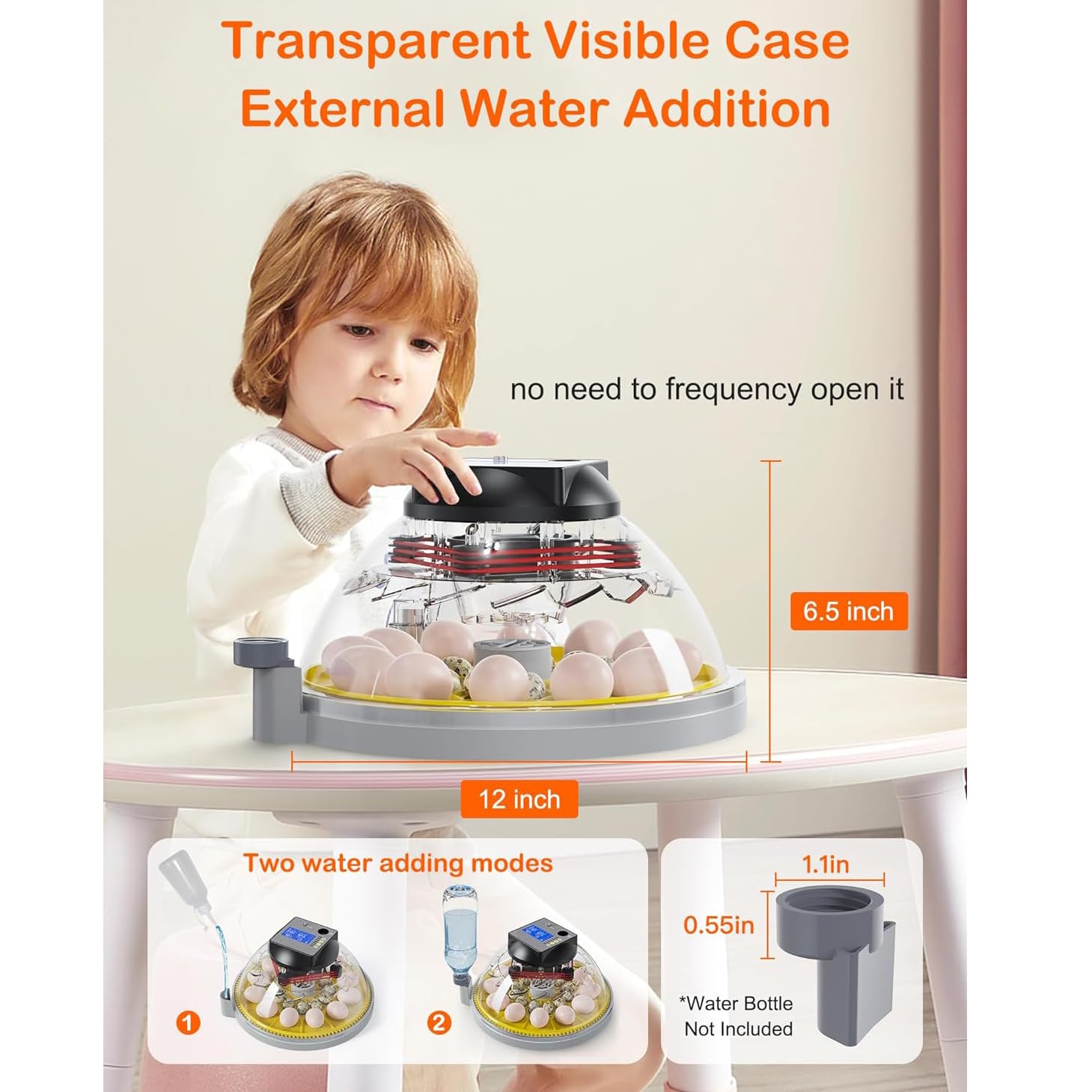 Incubadora de Huevos de Aves,Incubadora Volteo Automatico, Incubadora de 12-24 Huevos,con Control de Temperatura Monitoreo de Humedad,Tapa Transparente ABS,para gallinas,Patos,Gansos,Codornices