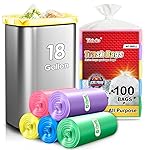 Colorful Clear Strong Tall Kitchen Trash Bags 18 Gallon 100 Counts,Fit 10,13,15,16,18 Gal Garbage Bags by Teivio, Bin Liners, Plastic Bags for home Office Bathroom,Multicolor