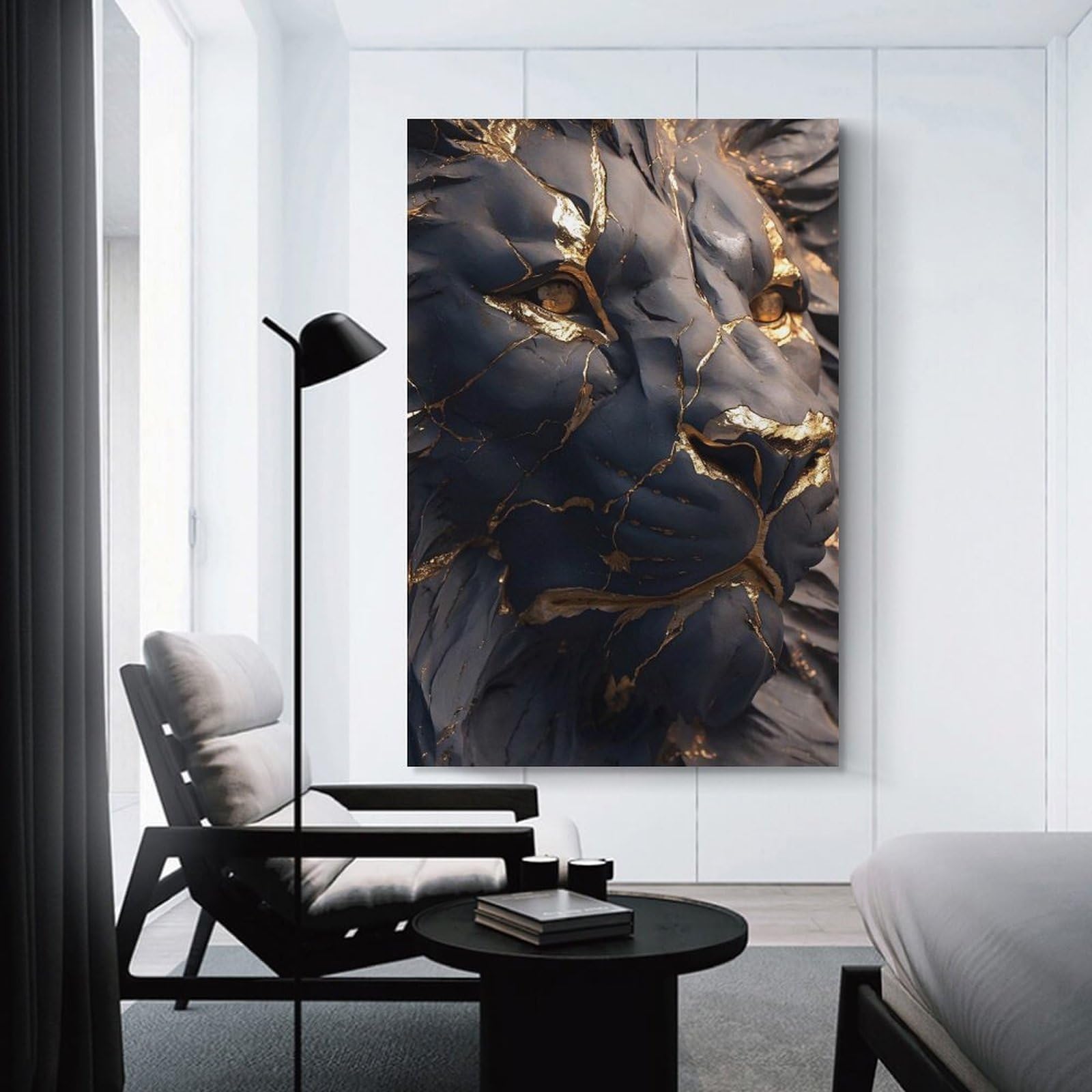 Junmoney Room Decor Wall Art Lion Sculpture with Gold Accents, 24x36inch(60x90cm), for Workspace Walls, Study Corners Or Bedrooms, A Smart Decor Choice for Study Walls
