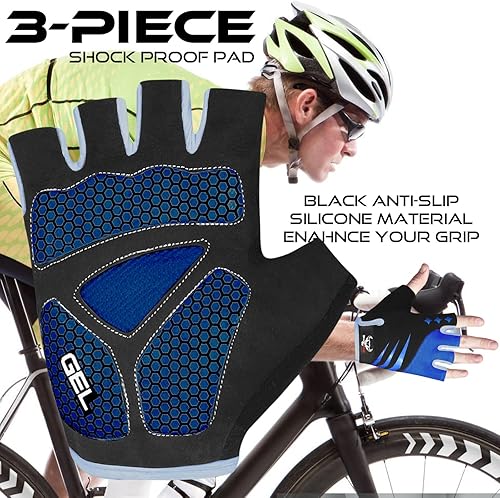 Miniatura 4 de BEAST RAGE Guantes de ciclismo de medio dedo para hombres y mujeres, guantes acolchados de gel, antideslizantes, absorben los golpes, levantamiento