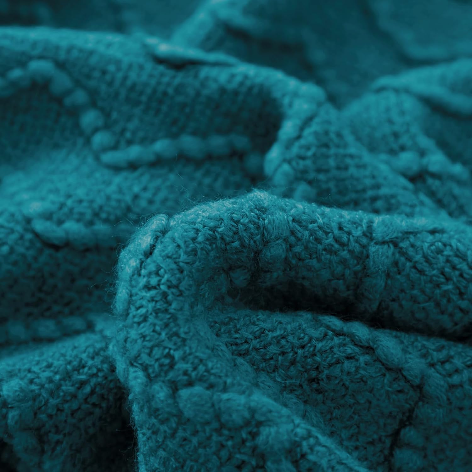 BOURINA Teal Throw Blanket 50x60 Inches Throw Textured Solid Soft Sofa Couch Decorative Knit Blanket - Image 7