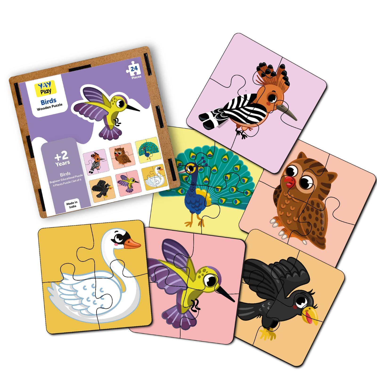 YaYplay 4 Piece Wooden Puzzle for Kids - Set of 6 Jungle Birds Jigsaw Puzzle - Puzzles for Kids for Age 2 & Above - Safe & Durable Pre-School Toys for Kids - Educational Puzzle Game with Wooden Box (B09TLCX9HK) Amazon Price History, Amazon Price Tracker