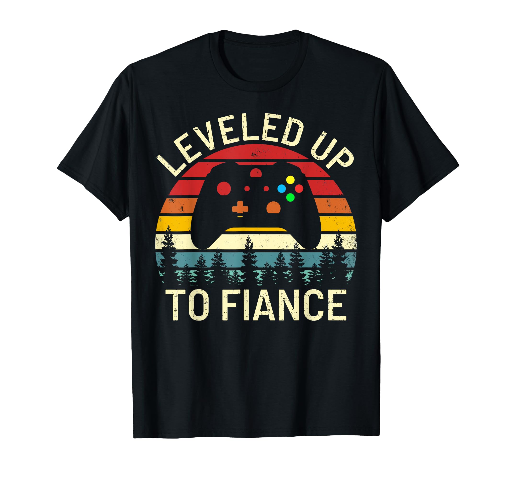 vintage leveled up to Fiance funny newly engaged video gamer T-Shirt