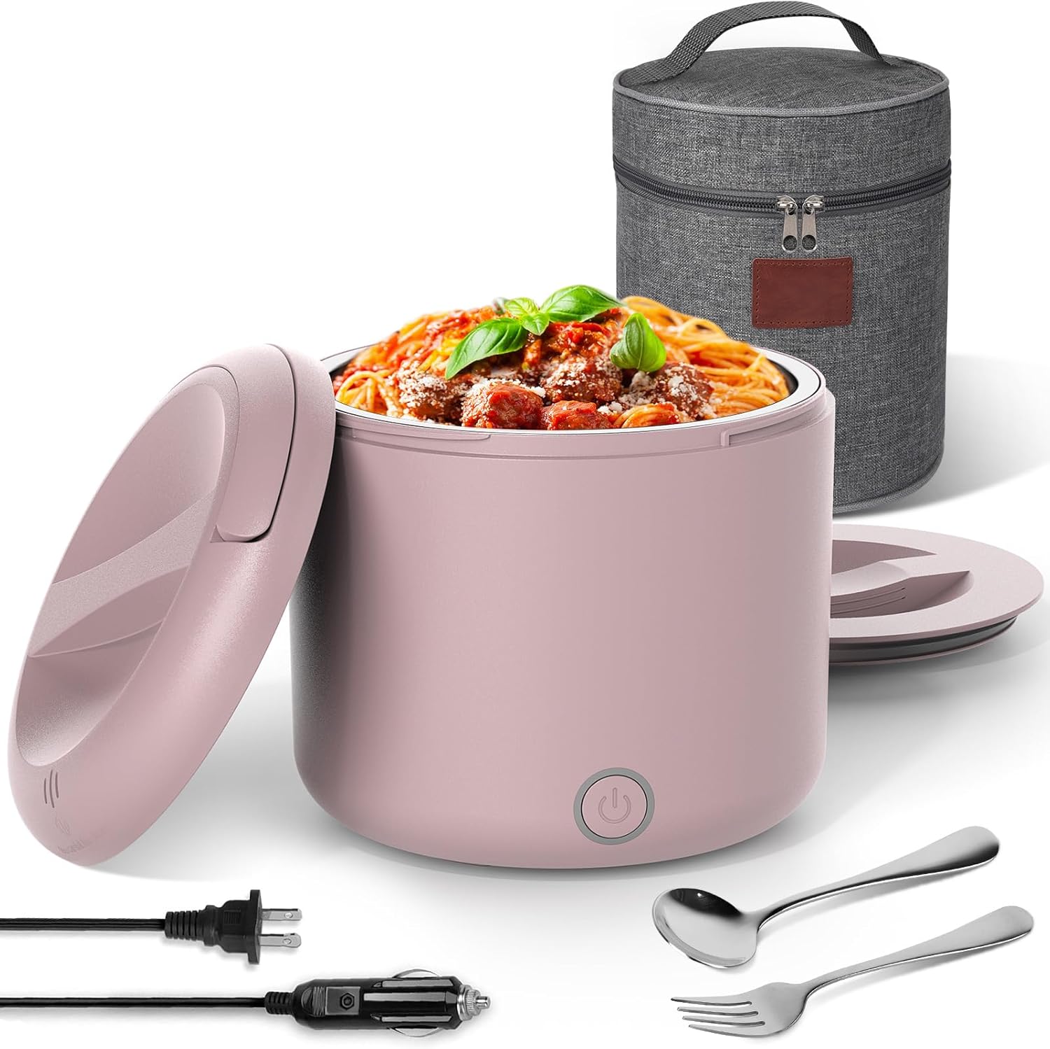 41oz Electric Lunch Box Food Heater 100W Heated Lunch Box for Adults 12V 24V 110V 220V Portable Food Warmer LunchBox Lonchera Eléctrica Portátil for Car Truck Work Driver Christmas White Elephant Gift