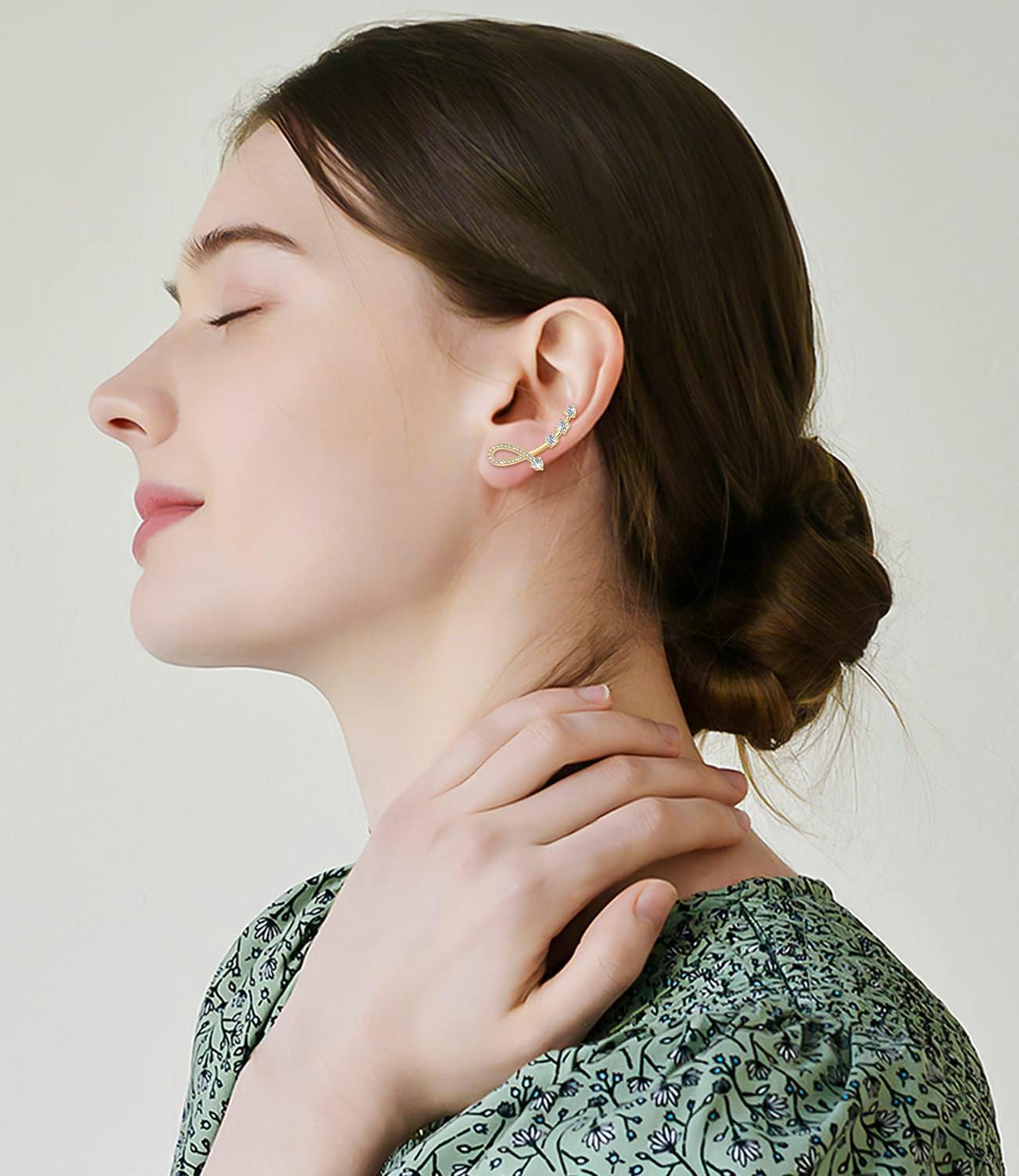 Cubic Zirconia Ear Climber Earrings - Sterling Silver Hypoallergenic Ear Crawler Earrings CZ Ear Cuff for Women,Gold - Image 2