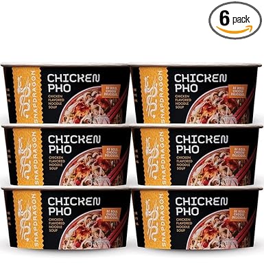 Snapdragon Chicken Pho Instant Noodle Bowl Six Pack, Rich Chicken Flavored Broth with Rice Noodles, Gluten Free, No Artificial Flavors, 6 2.1oz Bowls