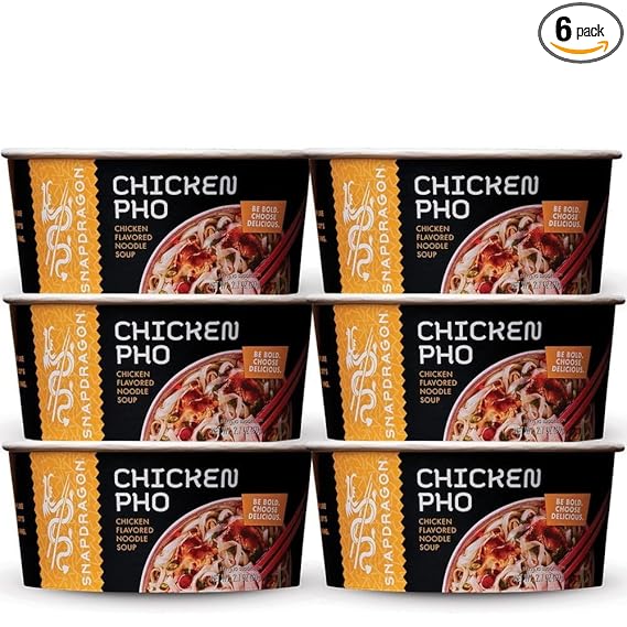 Snapdragon Chicken Pho Instant Noodle Bowl Six Pack, Rich Chicken Flavored Broth with Rice Noodles, Gluten Free, No Artificial Flavors, 6 2.1oz Bowls