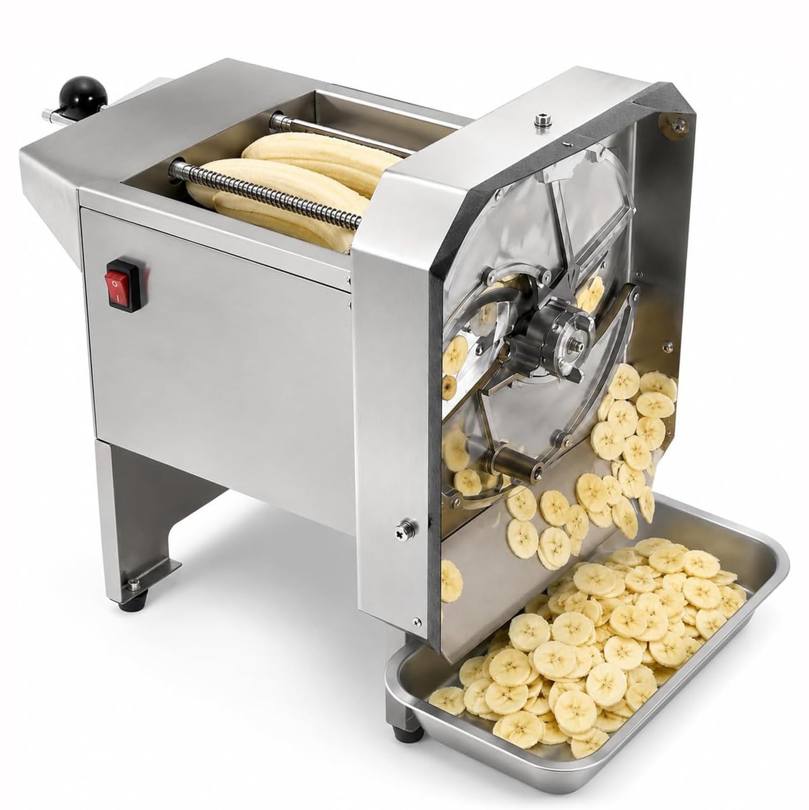 YXZQLOZ Electric vegetable slicer/stainless steel banana slicer suitable for processing ingredients such as tomatoes, onions, potatoes, and cabbage; slice thickness is adjustable.