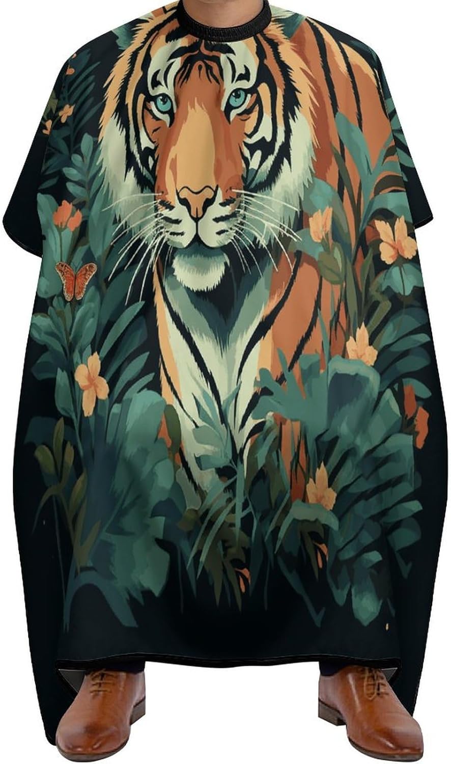 Butterfly And Tiger Apron for Women Men,Barber Cape with Adjustable Snap Closure,Hair Cutting Cape,66.9 X 56.7 Inches for Hair Dye, Comb-out, Styling, Shampoo