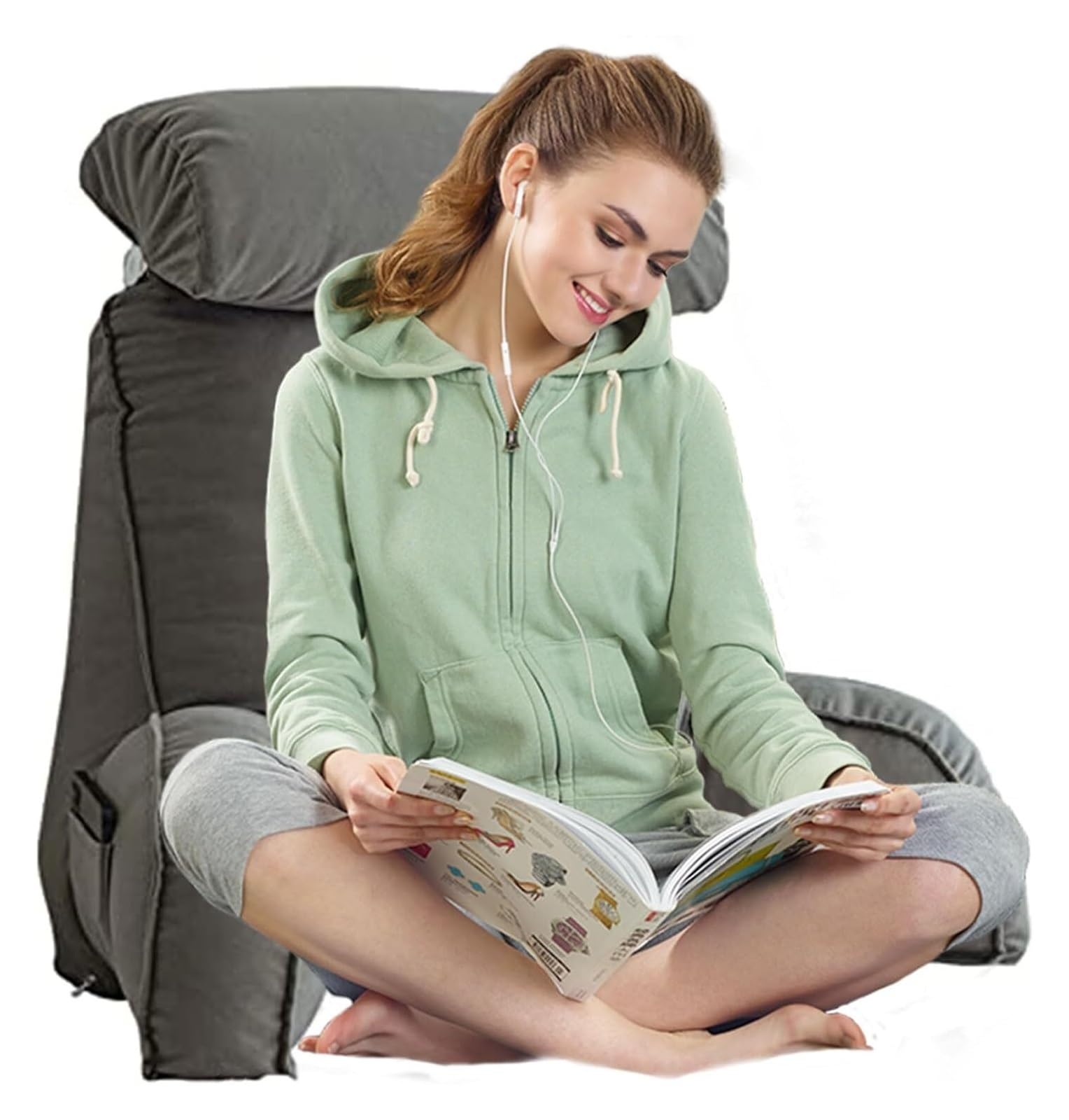 Iulgfsc Advanced Gray Reading Pillow， Reading Pillow & Back Rest With Arm,Adult Backrest Lounge Cushion