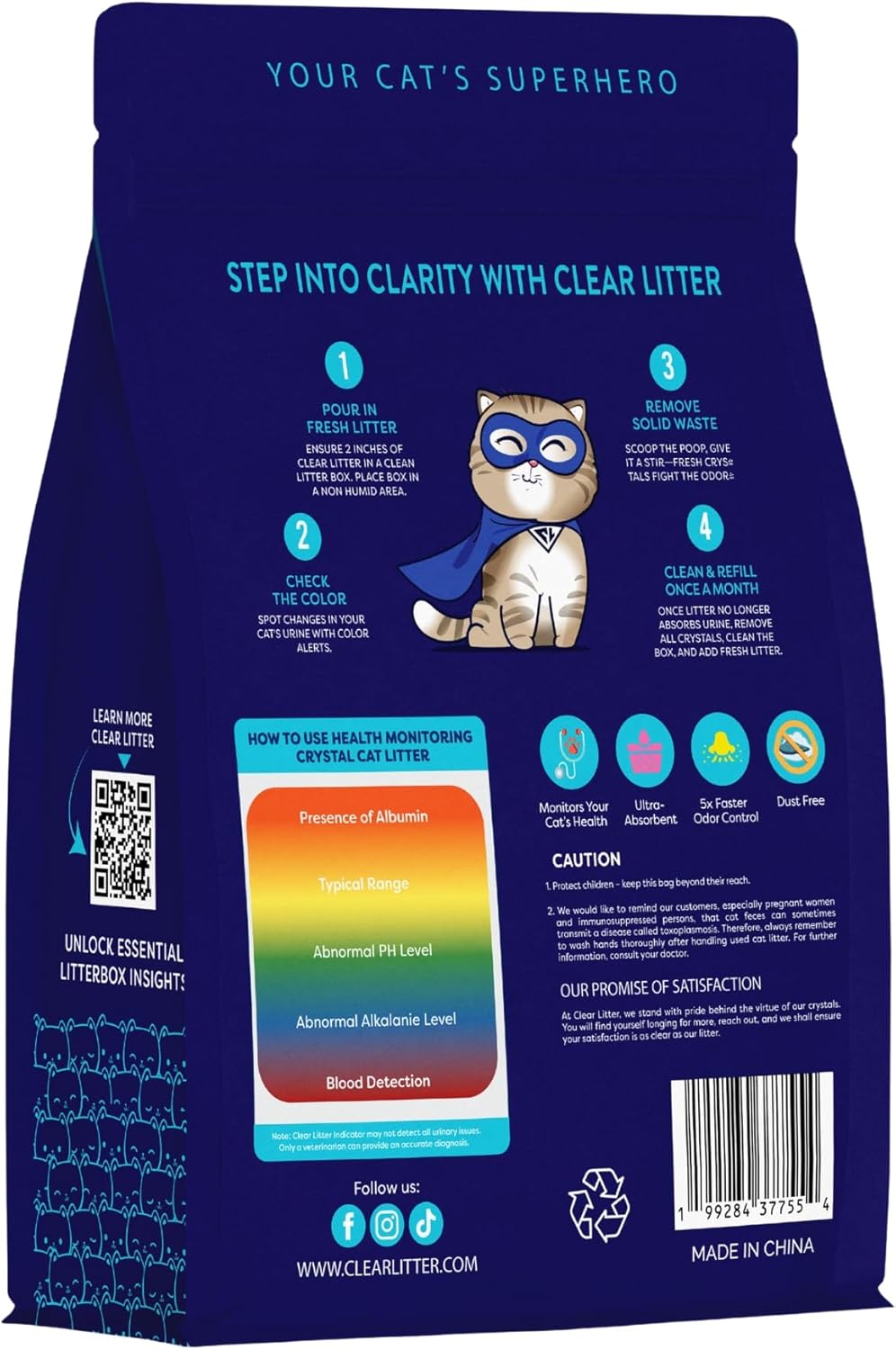 Crystal Cat Litter with Color-Changing Health Monitoring Crystals – 30-Day Odor Control, Low Dust, Non-Clumping, Ultra Absorbent, Safe for Multi-Cat Households, Easy Clean Silica Gel