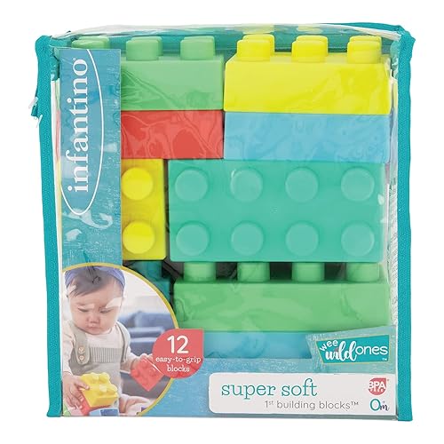 Vista 9 de Infantino Super Soft Building Blocks, Easy-to-Hold for Babies & Toddlers, BPA-Free, Multi-Colored, 12-Piece Set