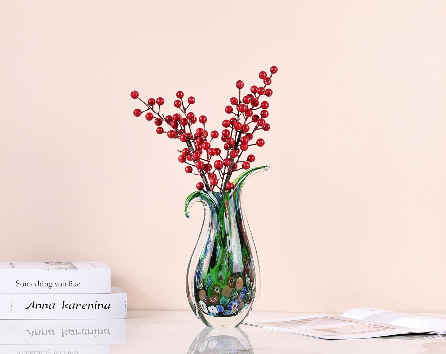 Blown Glass vase, Unique Murano Style Glass Art Deco vase for Living Room TV Stand, Table Setting, Office, Room and Desktop Decorations and Ornaments. - Image 5