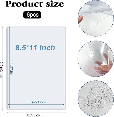 Miniatura 2 de Rainmae Paquete de 6 protectores rígidos de impresión de 8.5 x 11 pulgadas, protectores de hojas de plástico duro transparentes e impermeables,