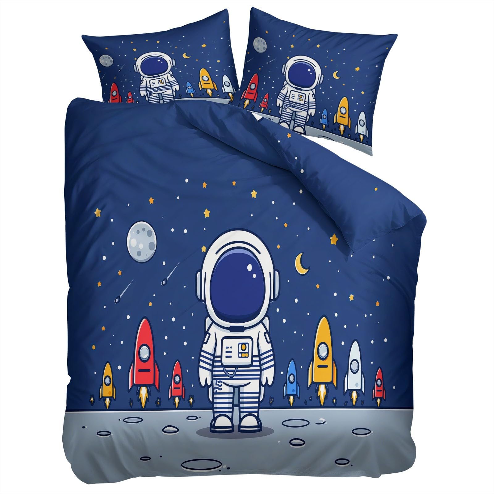 Poszwa na kołdrę 140 x 200 cm rysunki instrumenty muzyczne astronauci pościel dziecięca miękka i wygodna poliestrowa bawełna poszwa na kołdrę druk 3D z 2 poszewkami na poduszki, granatowy