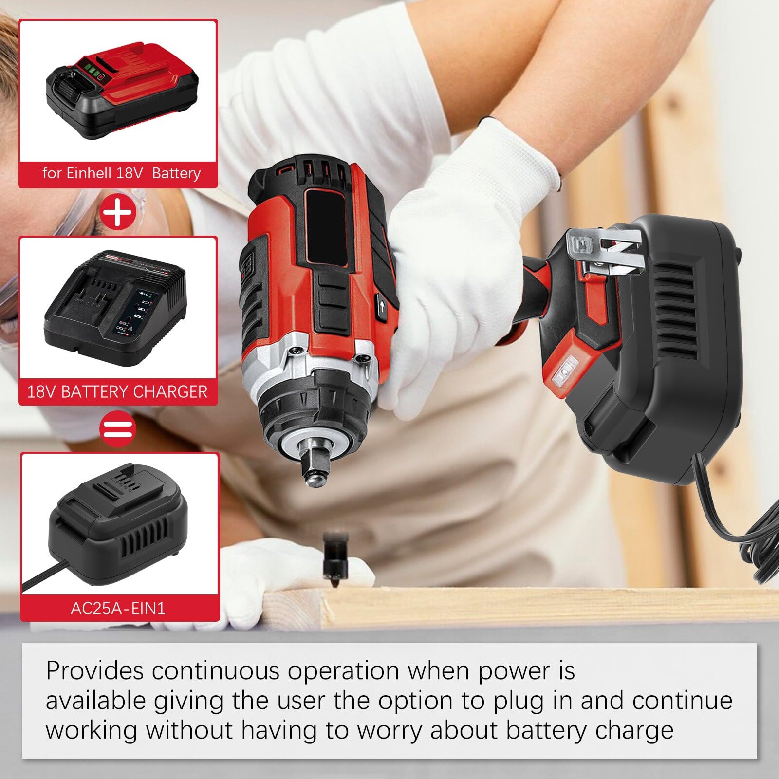 Convertidor CC de 500 W para herramientas Einhell 18 V | Adaptador de corriente CC de 110 V a 18 V CA, adaptador para herramientas de batería Einhell de 18 V.