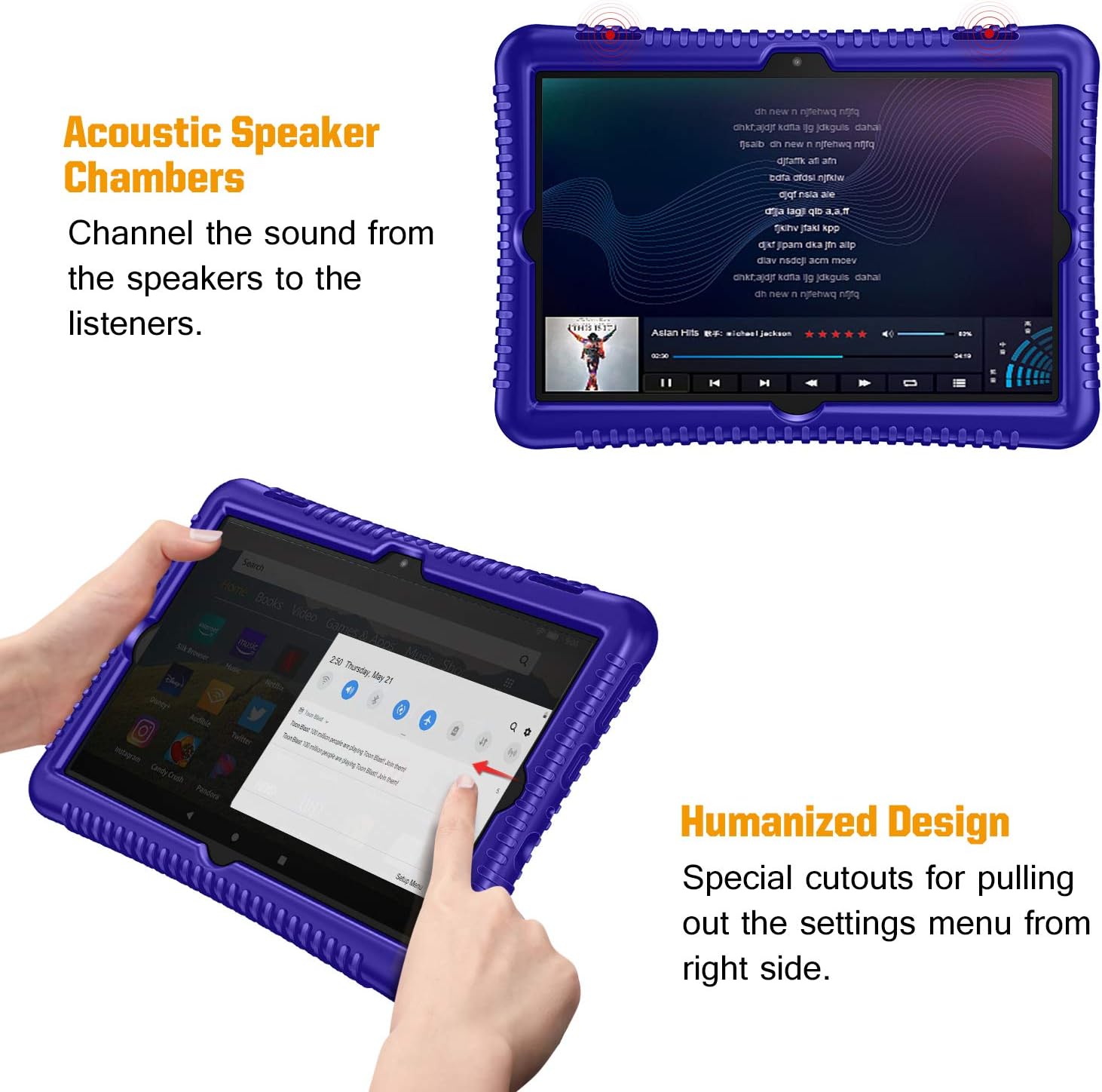 Fintie Silicone Case for All-New Kindle Fire HD 8 Tablet and Fire HD 8 Plus Tablet (10th Generation, 2020 Release) - [Honey Comb Series] [Kids Friendly] Light Weight Shock Proof Back Cover, Navy