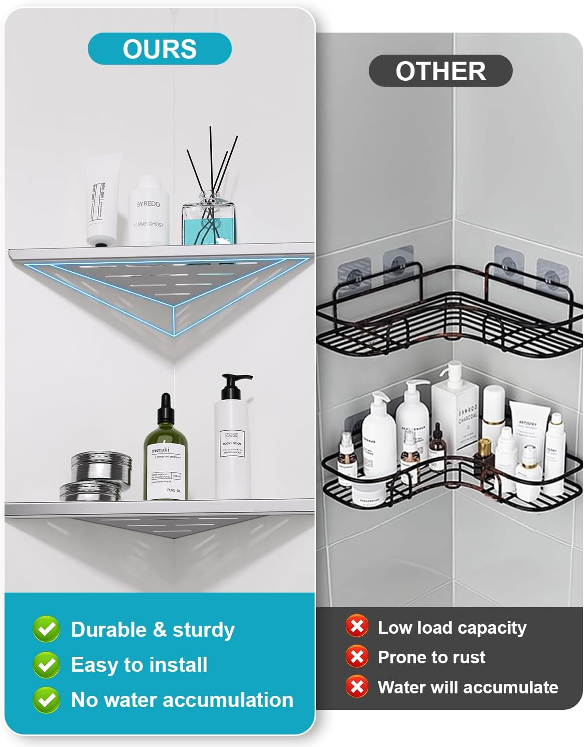 YACVCL Corner Shower Shelf,Brushed Nickel 304 Stainless Steel 10" Slot Design Recessed Corner Shelf Bathroom for Tiled Wall,No-Drill Rack Storage Bathroom Accessories,2 Pack