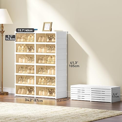 Miniatura 2 de YITAHOME Caja de almacenamiento de zapatos de 6 niveles y 24 pares, organizador de zapatos plegable con puertas magnéticas, zapateros plegables para