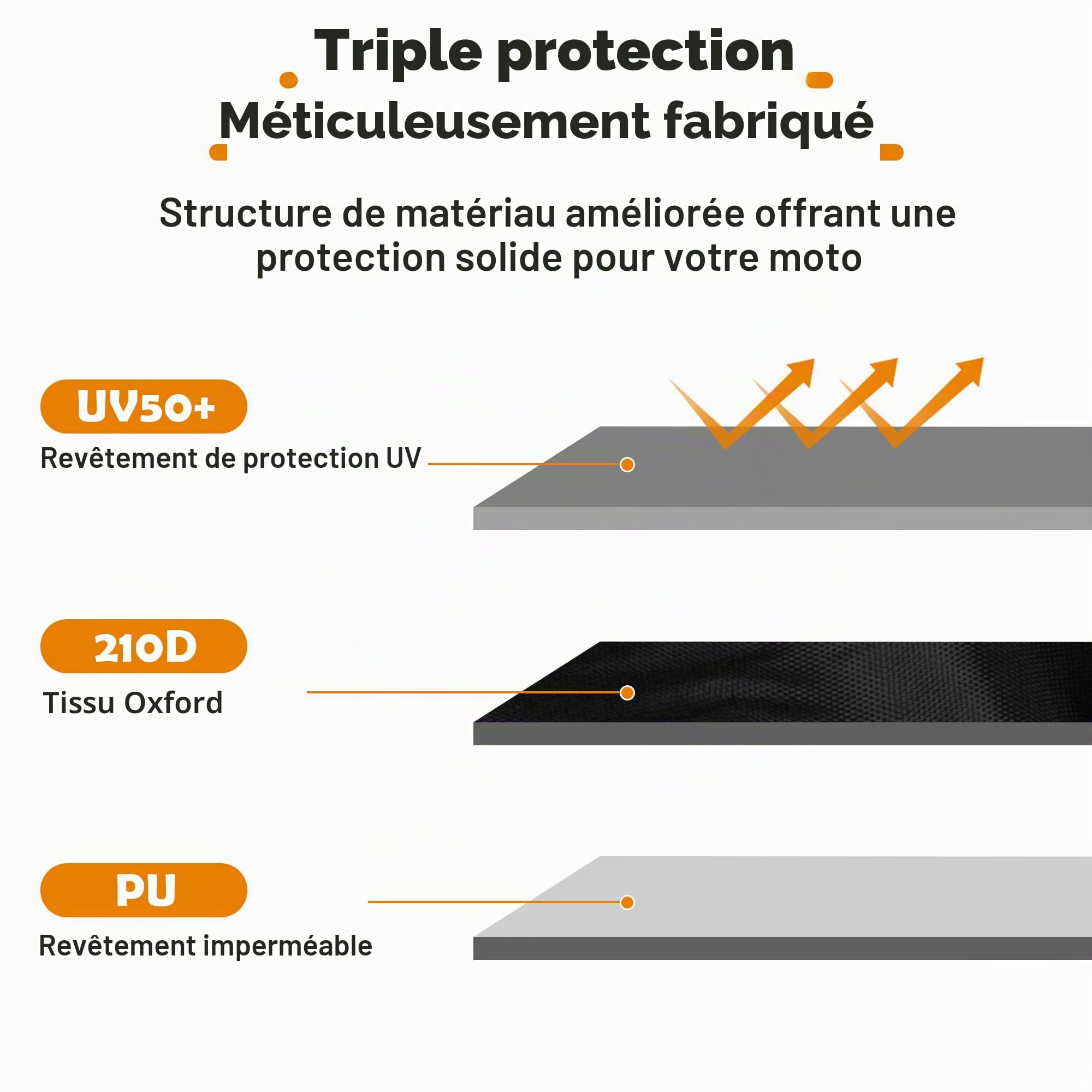 Bache Moto, Bache Moto Exterieur Etanche, Protection extérieure Contre Le Froid et Le Soleil avec Trou de Serrure, Housse Moto Exterieur adaptée à Une variété de modèles (245x105x125 cm)