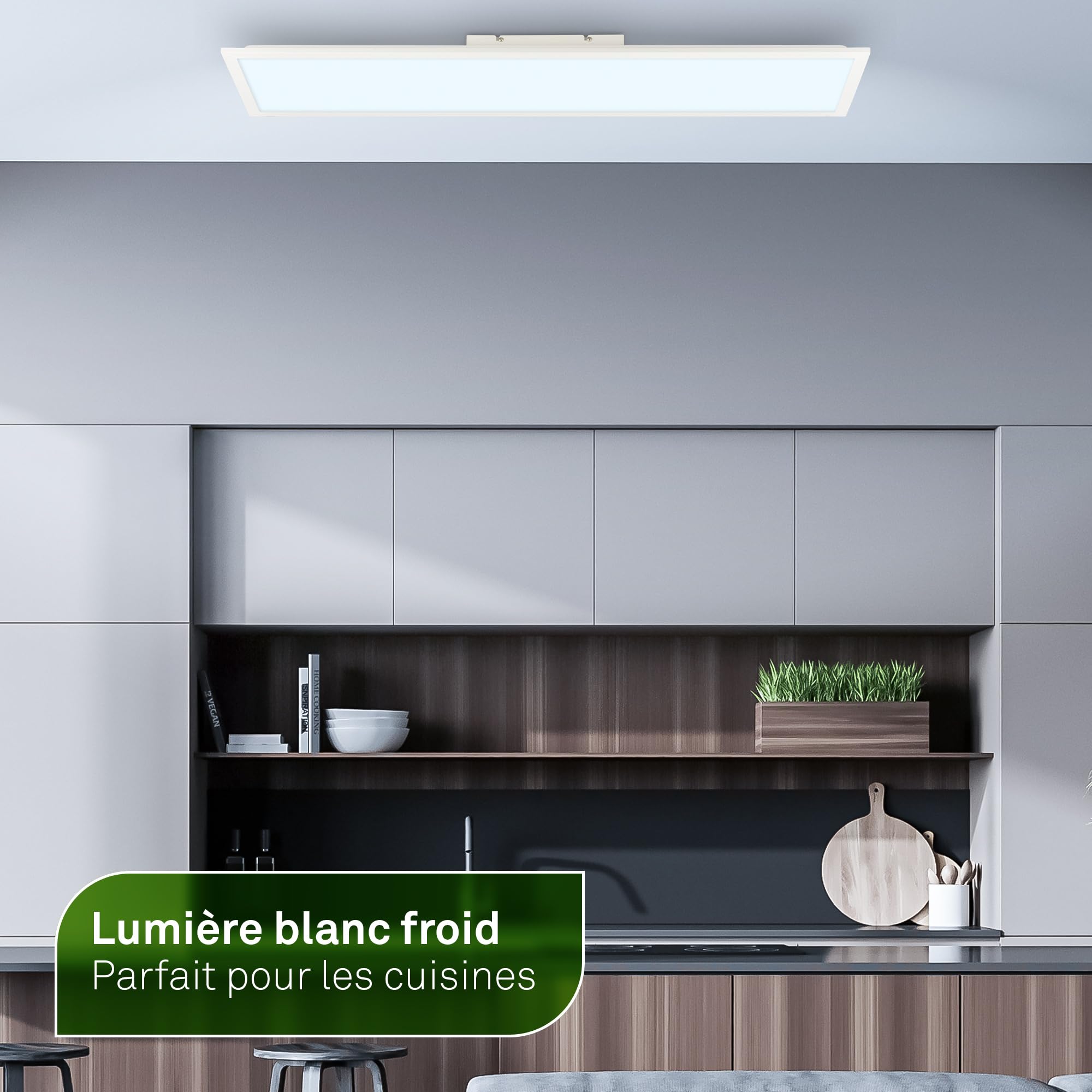BRILONER - Panneau LED, classe énergétique A, 12,6W à 2860lm, télécommande, dimmable, CCT blanc chaud à froid, dalle led, panneau plafond, plafonnier, lustre salon, 100x25x6 cm, blanc
