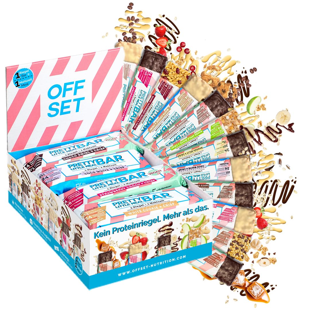 OFFSET Nutrition Mahlzeitersatz Riegel Probierbox 12x55G [205 KALORIEN PRO RIEGEL] - Bis zu 16G Eiweiß pro Proteinriegel | Glutenfreier & Vegetarischer Protein Snack | Mit 24 Nährstoffen & Mineralien