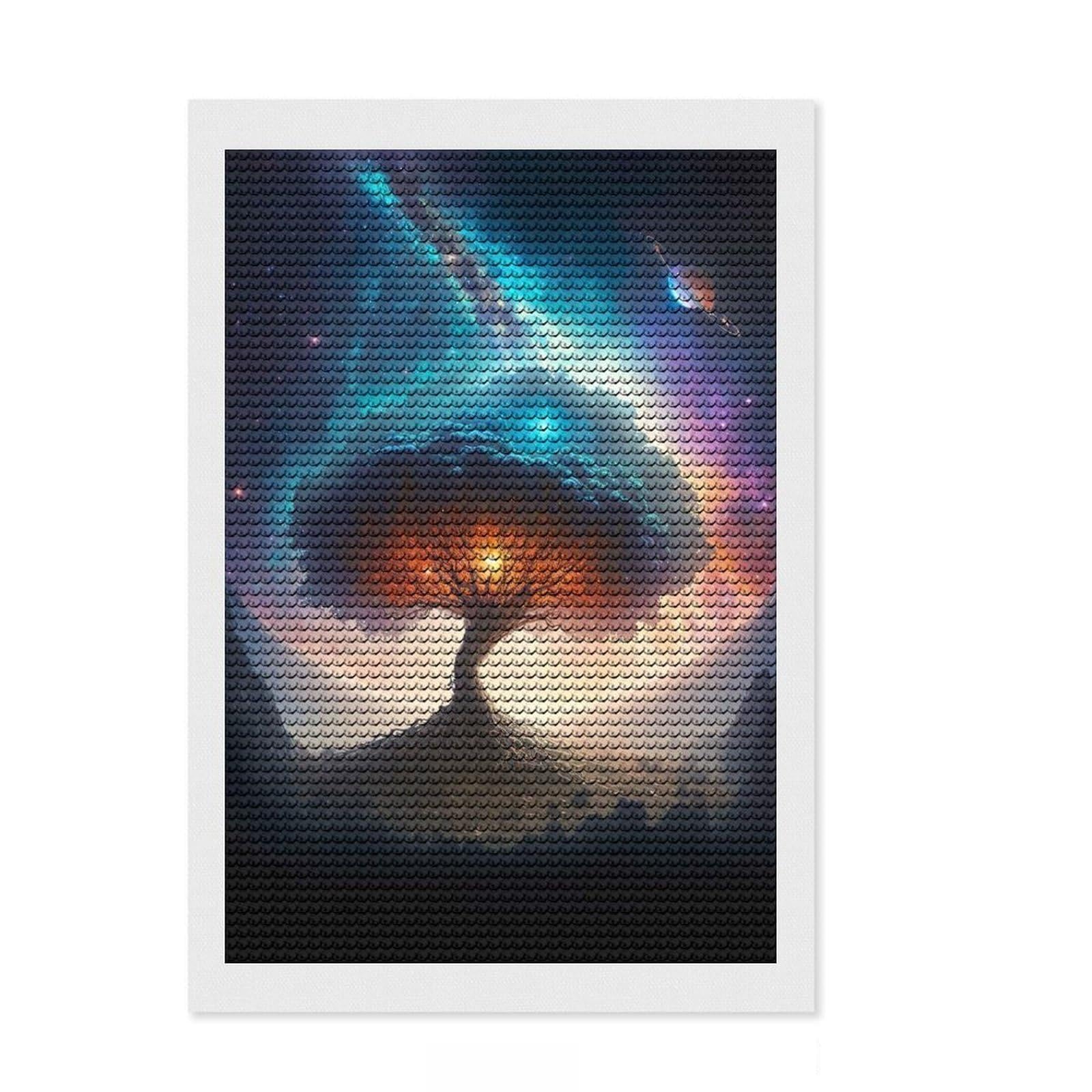 Junmoney Mystical Space Tree Diamond Art Kit 8"x12", for Women, Home Wall Decor, Good for Quiet Evenings, Festive Craft Gift, Simple to Start