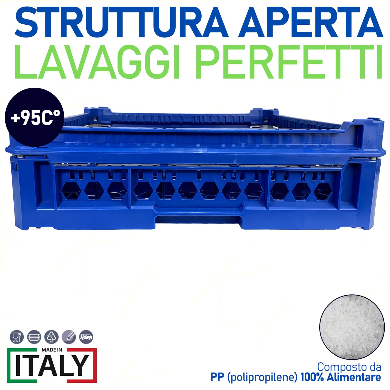 Sicignano | Cesta per Lavaggio Bicchieri, Plastica Alimentare, Impilabili, Resistenti fino a +95°C, Ideali per Lavaggio Asciugatura Stoccaggio - Misura 500x500 mm (5X5, KIT 2)