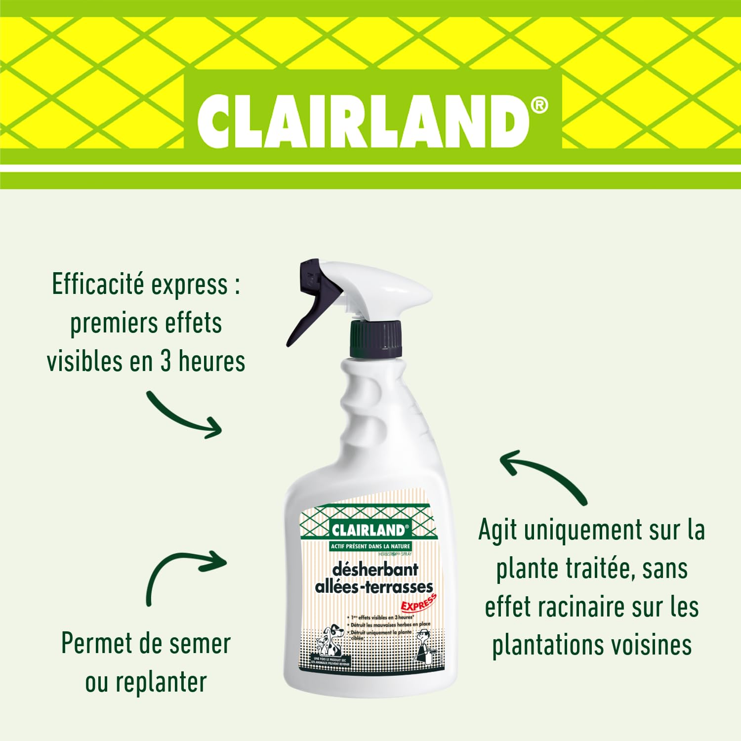 CLAIRLAND Désherbant Allées Terrasses Actif Nature Prêt à l'emploi 900 ML