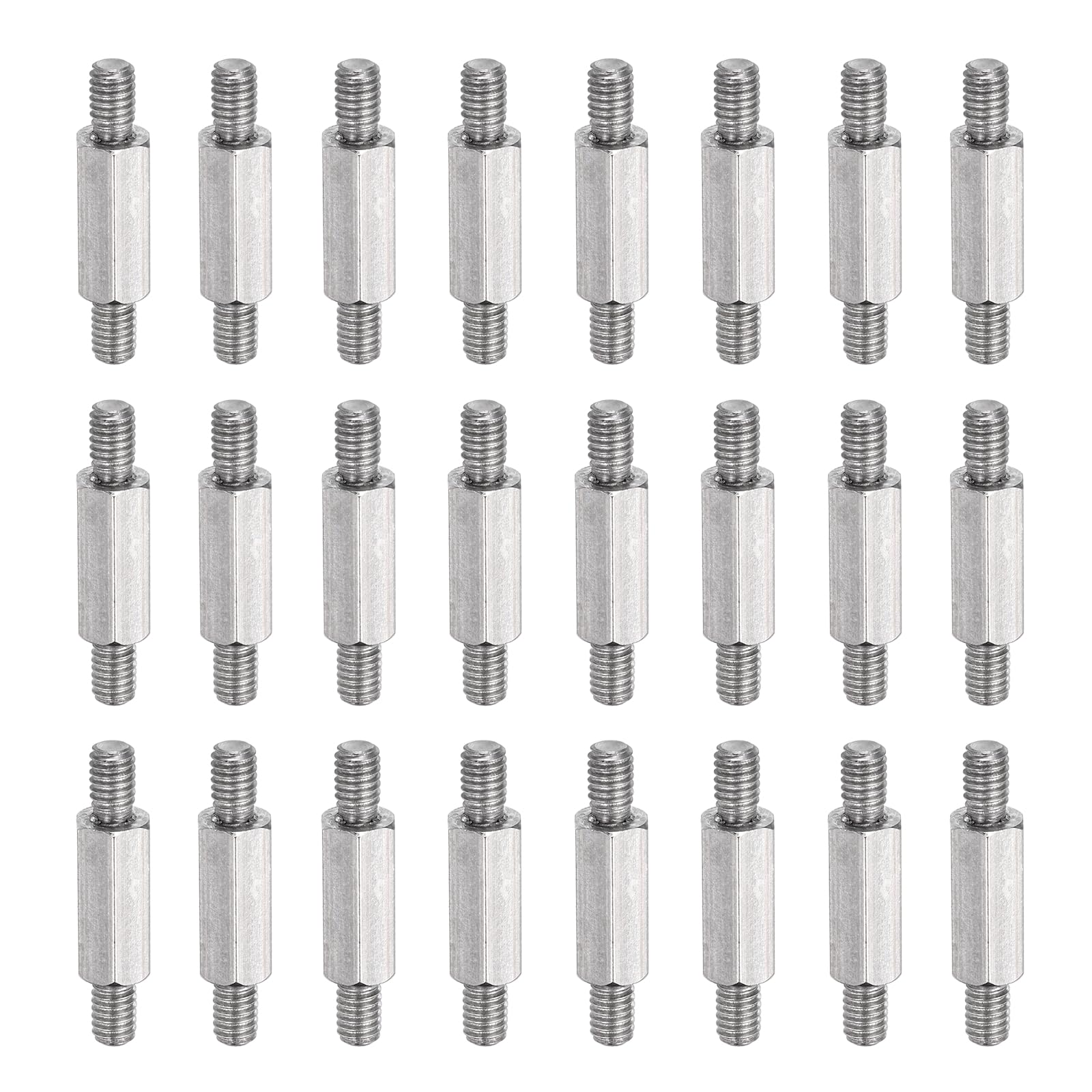 sourcing map 24 Pcs Stainless Steel Double Ended Stud Nut, M4x6+14+6mm Male to Male Double End Threaded Stud for Hex Head Double End Studs Rods Right Left Hand Thread Screws