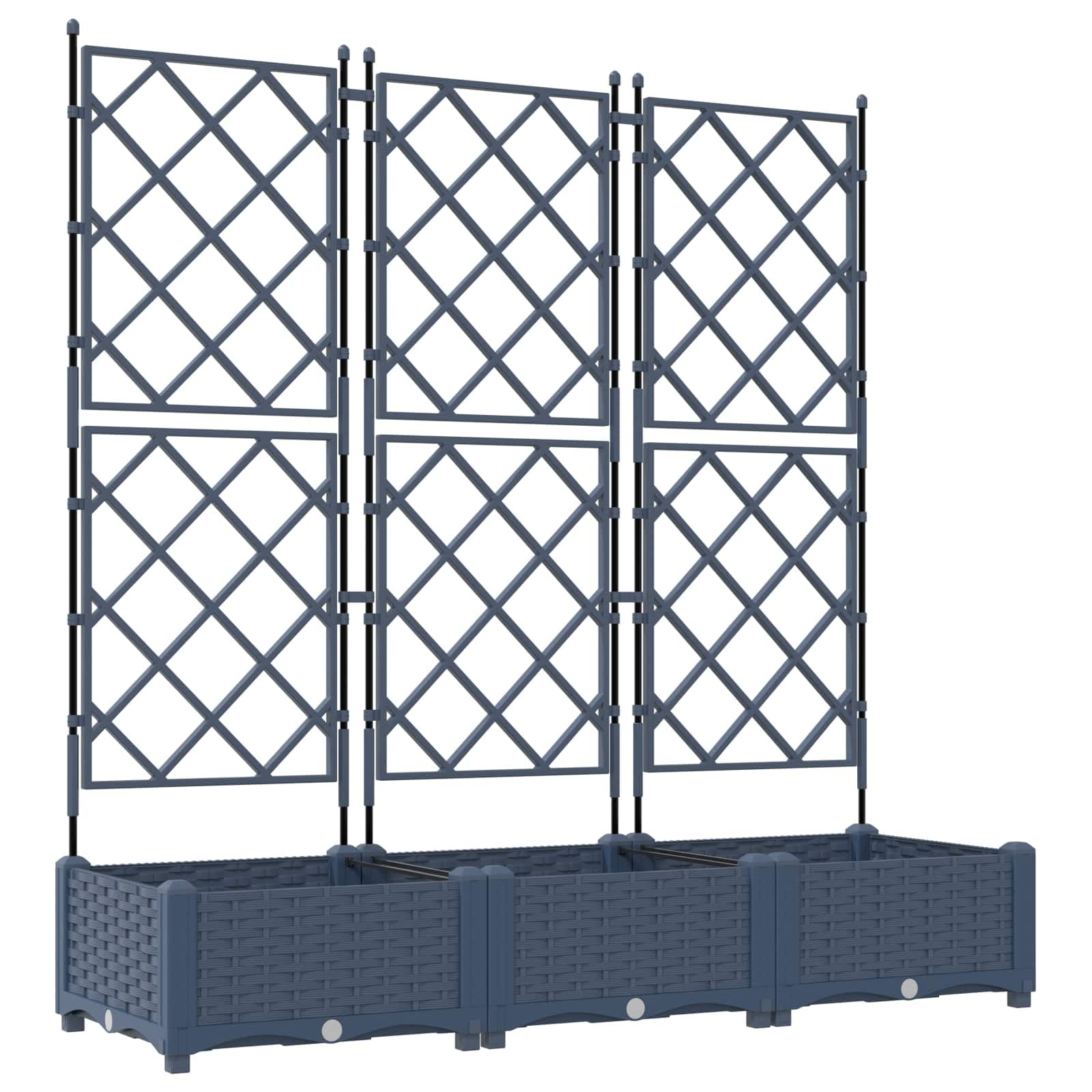 Nowoczesna szara skrzynka na kwiaty 3 sztuki z tworzywa sztucznego, 120 x 40 x 125,5 cm, elegancki i minimalistyczny design na zewnątrz, łatwy montaż za pomocą śrubokręta, idealny
