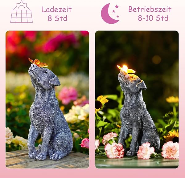 Yeomoo Hund Figuren mit Schmetterling Solar Deko für Außen: Lustige Hunde Gartendeko Hundebesitzer Geschenk für Frauen Männer Mama Geburtstagsgeschenk Wasserdicht Deko für Garten Balkon Zimmer - 5