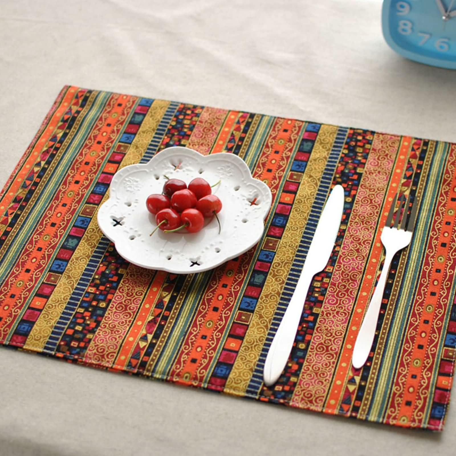 8Pièces Napperon Table Salle a Manger, 30 x 40 CM Tapis de Table Antidérapant Salon Orange, Style Ethnique avec Motif Rayures