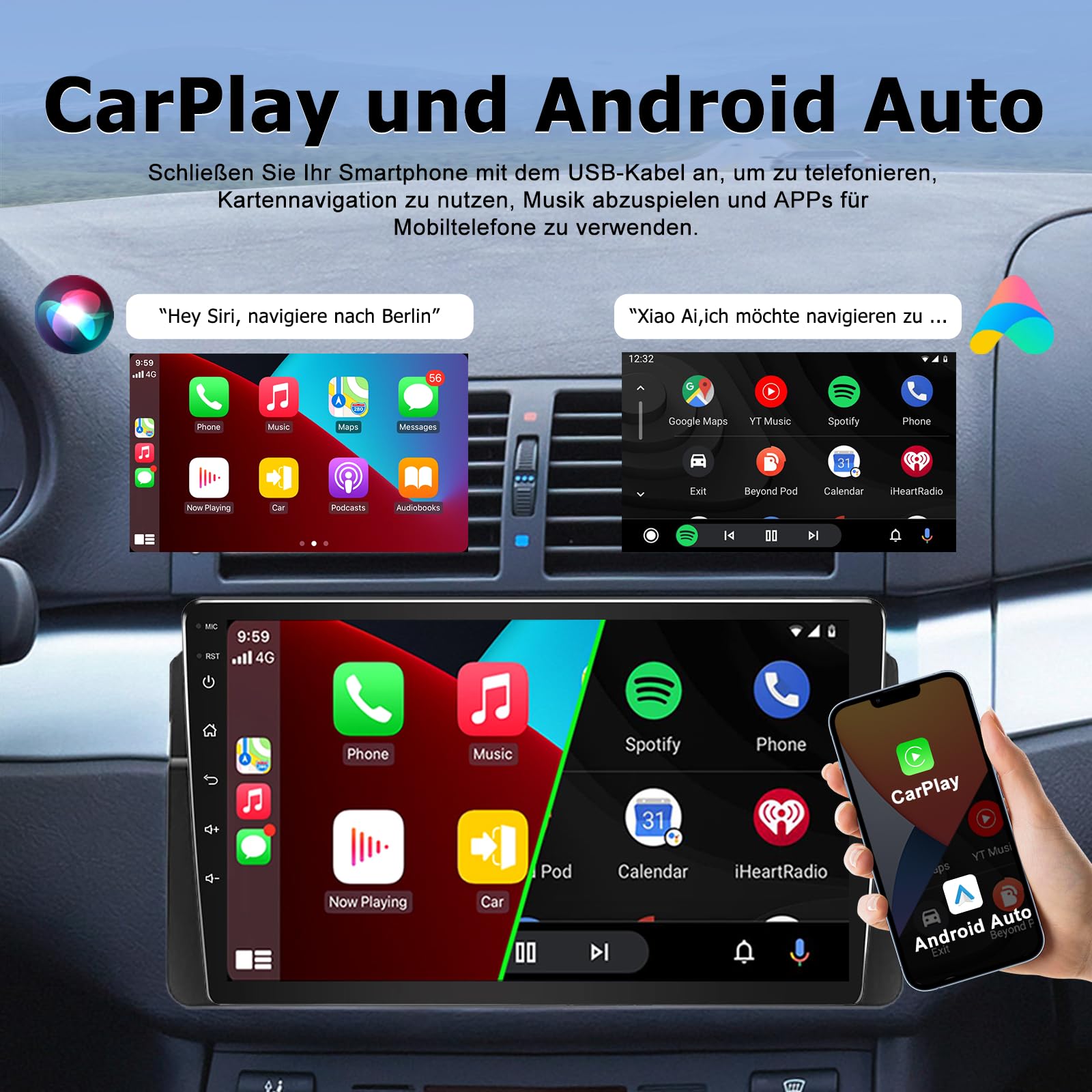 Autoradio 4 + 64 GB Android 13 per BMW Serie 3 E46 1999-2005 con Wireless Carplay Android Auto 9 pollici GPS Navigazione per Auto BMW E46 Radio Bluetooth WiFi DSP SWC