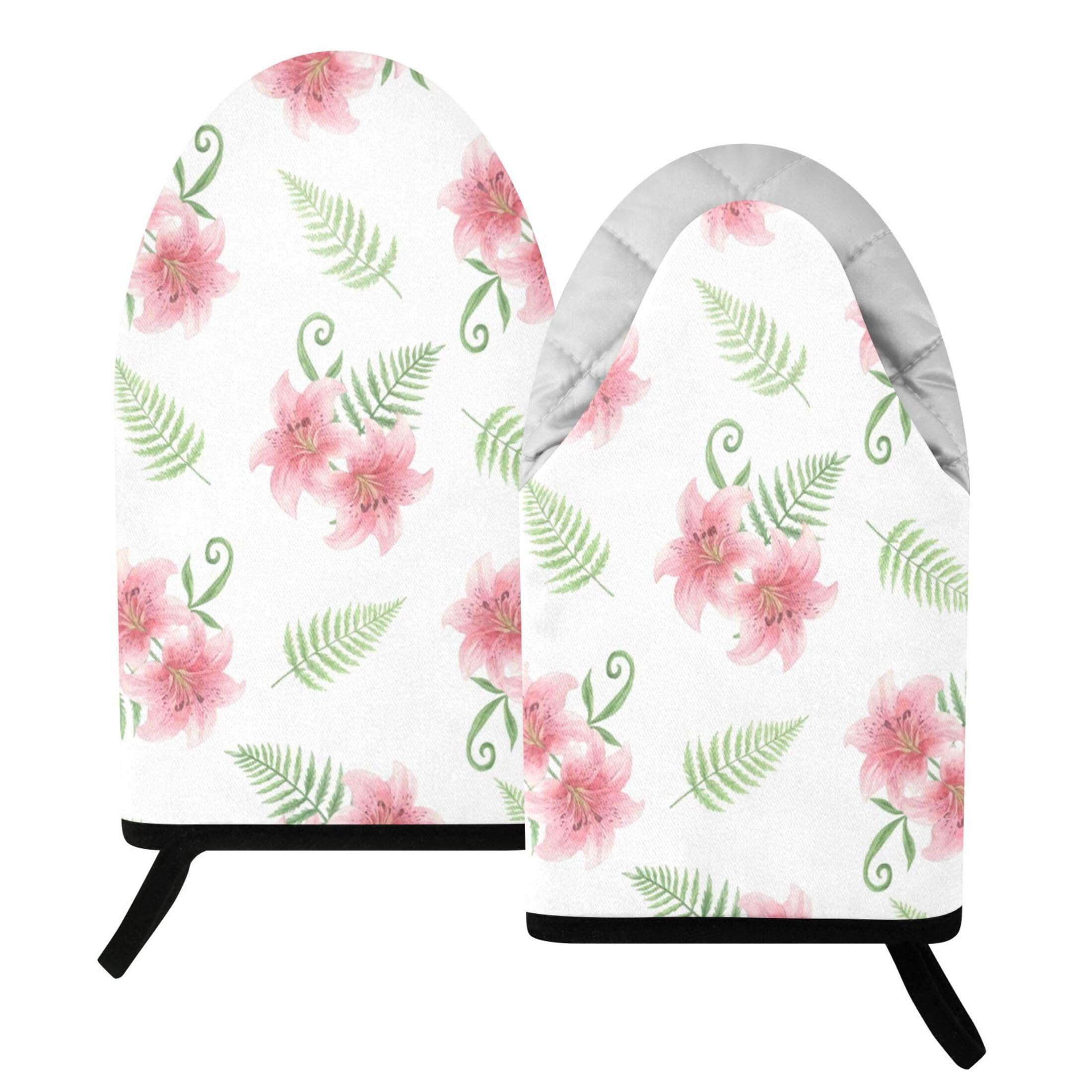 Fuauuyl Oven Mitts Heat Resistant Kitchen Gloves, Flowers Classic Oven Gloves with Hanging Loop for Baking BBQ Cooking Grilling, 1 Pair, 9.5 in