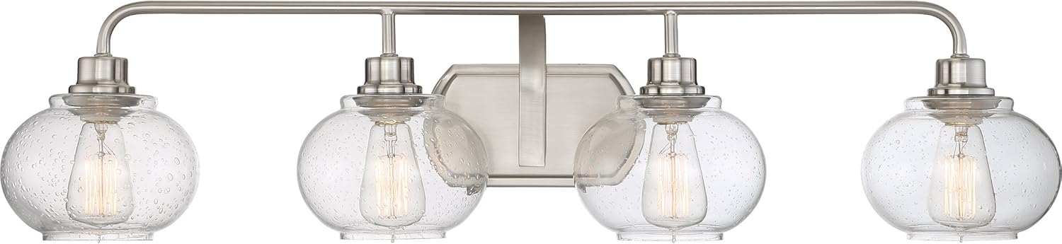 Quoizel Trilogy Vanity Lights, 18 Inch 2-Light Brushed Nickel Bathroom Lighting Fixtures Over Mirror, 100W, Clear Seeded Glass, Vintage Transitional Wall Mount Light for Bathrooms, Dresser or Sink