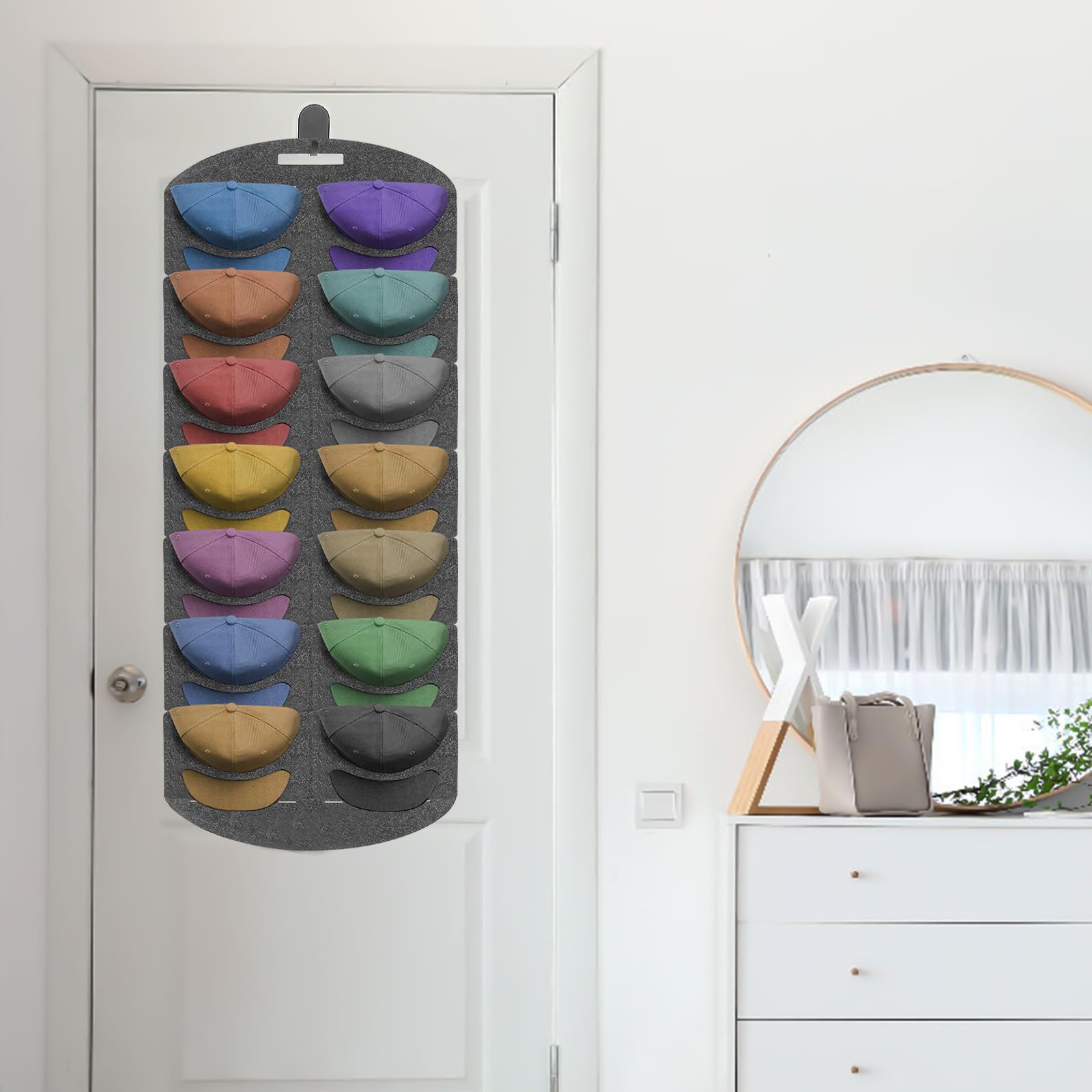 ENLACE Baseball Kappen Halterung, Doppelte Reihe Faltbar Cap Halterung Wand mit 14 Taschen, Baseball Kappenhalter Organizer Aufbewahrung für Baseballmützen, Tür Rückwand Cap Halter
